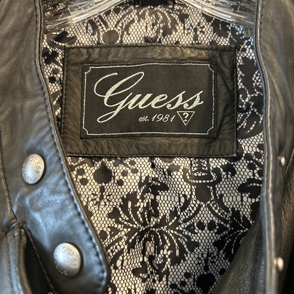 GUESS BLACK LEATHER JACKET SIZE LG (NEW) - Picture 2 of 3
